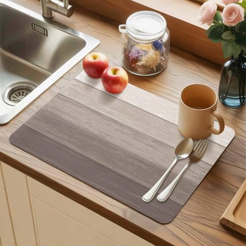 Faux Leather Placemats Set of 6 Khaki Wood Grain Waterproof Heat