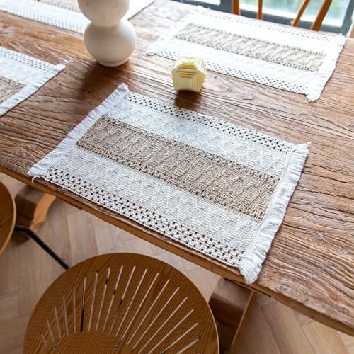 Rectangular Placemat Set of 4, Cotton Linen Place Mats Heat Resistant