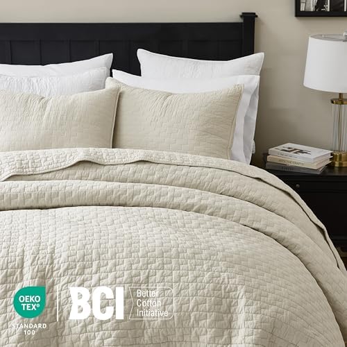 palassio Beige 100% Cotton Quilt California Cal King Size Bedding Sets