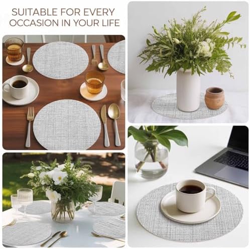 Minimalist Gray Faux Leather Placemats Set of 6, 15in, Waterproof Heat