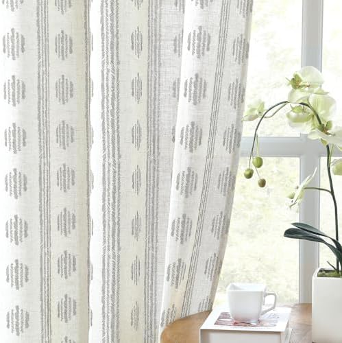 Melodieux Boho Striped Pattern Linen Textured Sheer Curtains for