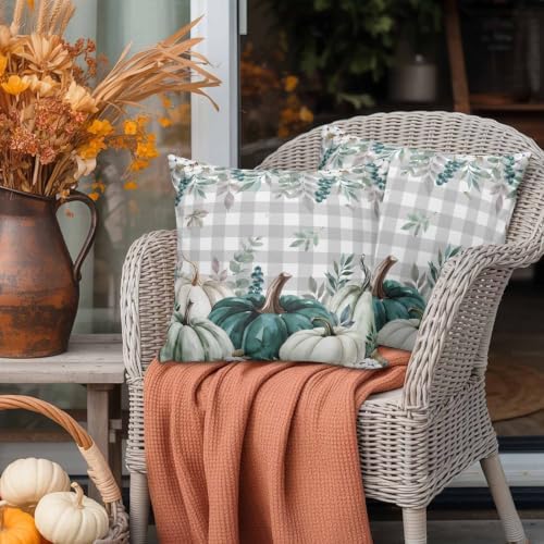 Thanksgiving Autumn Sage Green Waterproof Pillow Covers Set of 2,White