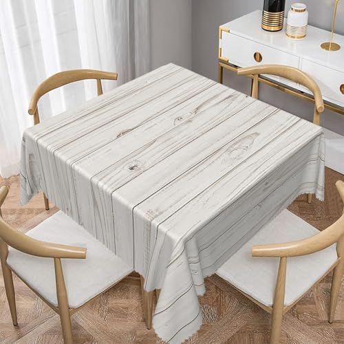 70x70inches Gray White Wood Grain Square Tablecloth Rustic Wooden