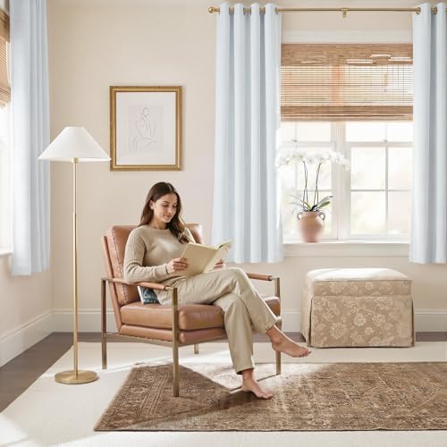 NICETOWN Farmhouse 100% Blackout Linen Curtains for Bedroom, Off