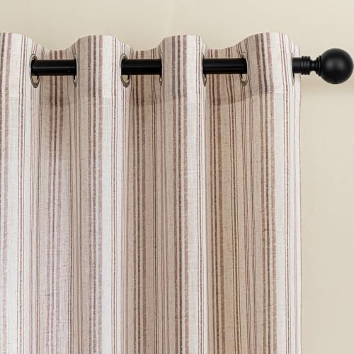 MYSKY HOME Taupe Striped Linen Curtains for Living Room 96 Inches 2