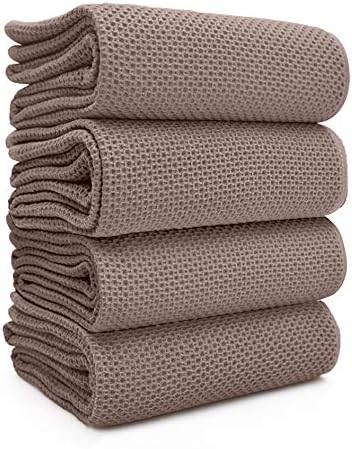 BALCONY & FALCON Kitchen Towels 4 Pack, Cotton Waffle Dish Towels, Tan
