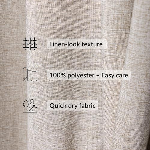 Extra Long Shower Curtain Linen Look 79"H x 71"W, Metal Grommets
