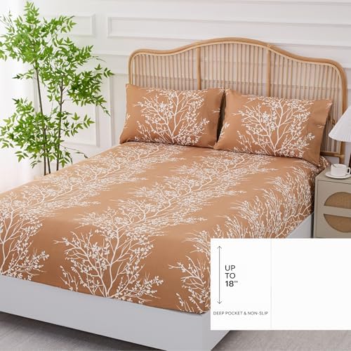 Home 4-Piece Luxury Elegant Bed Sheet Set - Twin, Taupe/White