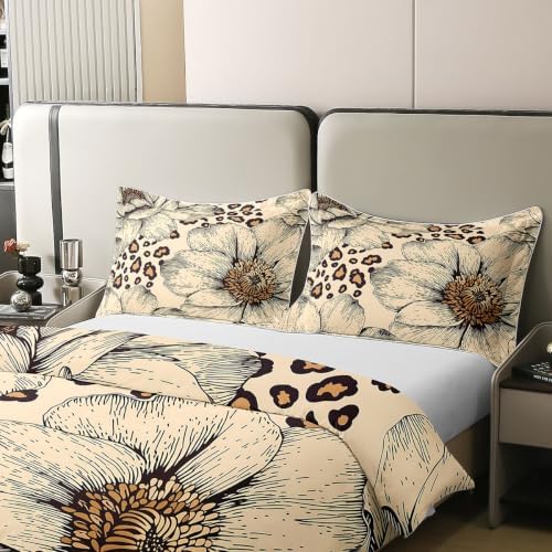 Feelyou Leopard Print Duvet Cover 100% Cotton Queen Size