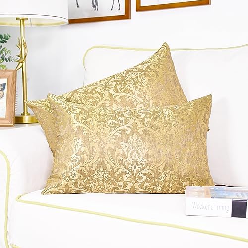 CaliTime Decorative Couch Throw Pillow Covers 20 X 12 Inches Gold