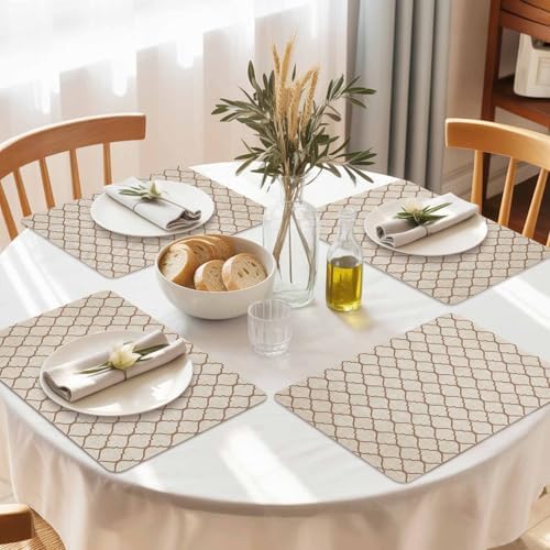 Faux Leather Placemats Set of 6 Moroccan Pattern Waterproof Heat