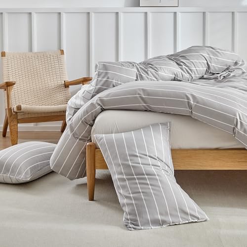 Lekesky Striped Duvet Cover King Size, Grey Striped King Duvet Cover