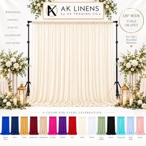 AK TRADING CO. 120" Wide (10Ft Wide) IFR Sheer Voile Drape Panels for
