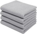 Homaxy 100% Cotton Waffle Weave Kitchen Dish Towels 4-Pack, Light Gray