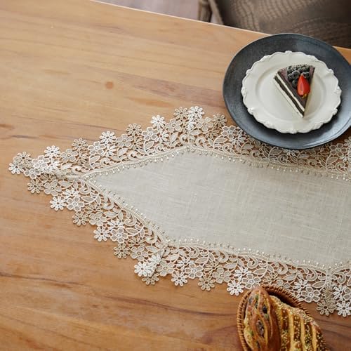 ARTABLE Small Lace Table Runner Stone Natural Linen Macrame