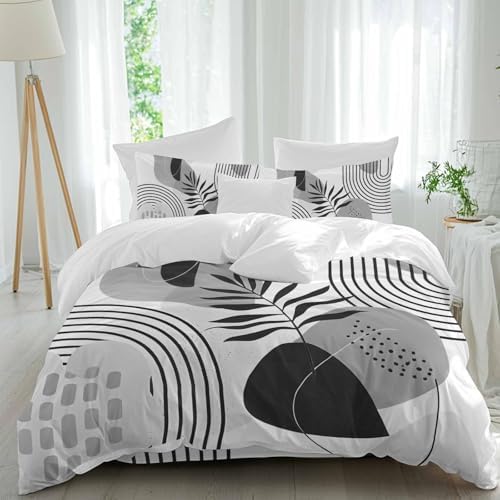 Grey Boho Geometric Duvet Cover Set, Vintage Ethnic Abstract Lines