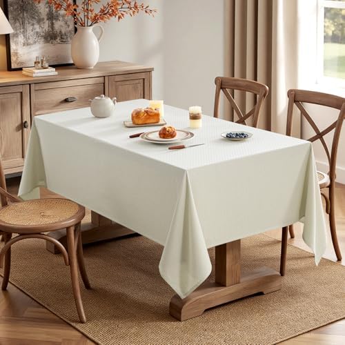 MIULEE Ivory Linen Rectangle Tablecloth 52x70 Inch