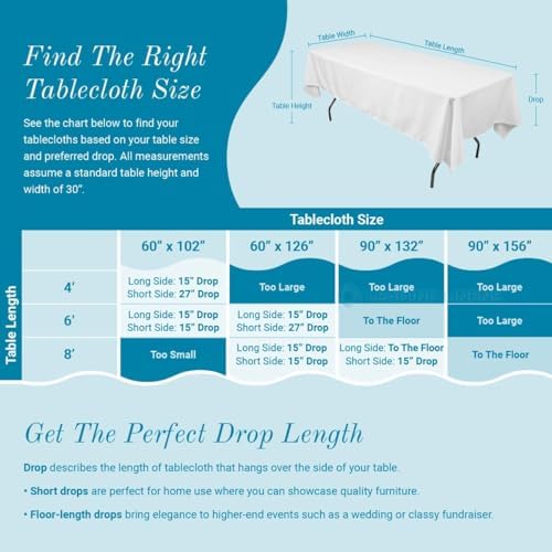 Leading Linens 60x102 Inch Rectangle Ivory Polyester Tablecloth