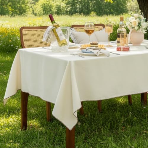 Simple&Opulence 100% Cotton Canvas Tablecloth Rectangular, Beige 52" x