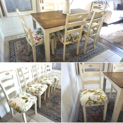 SearchI Dining Chair Seat Covers, Rear Covered(Beige Flower, 6pcs)