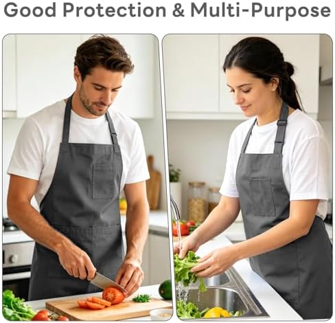 Chef Apron, Adjustable Kitchen Apron with 3 Storage Pockets