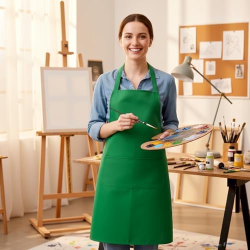 Dimeho Bib Aprons 12 Pcs Bulk, Mixed Color Commercial Apron with 2