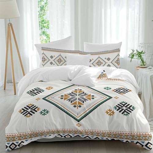 Beige Boho Bedding Duvet Cover Queen Size - 1 Quilt Cover 90x90 Inches