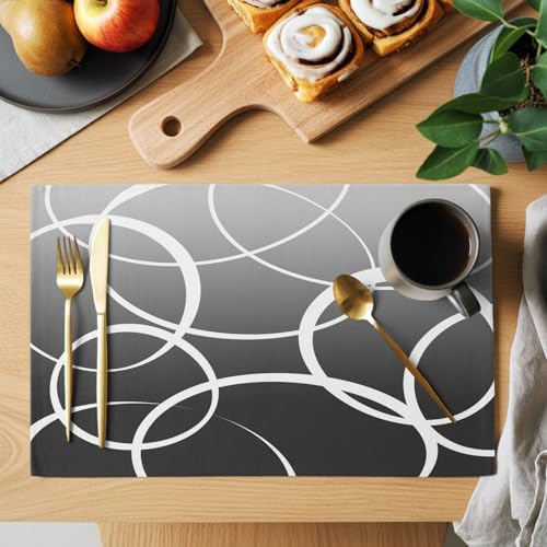 Cotton Linen Placemats for Dining Table Set of 8 Gradient Grey Line