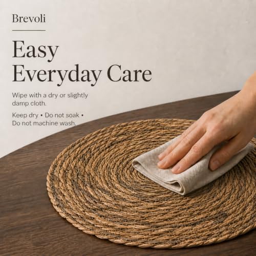 13 Inch Round Woven Placemats Set of 8, Cattail Charger Plates