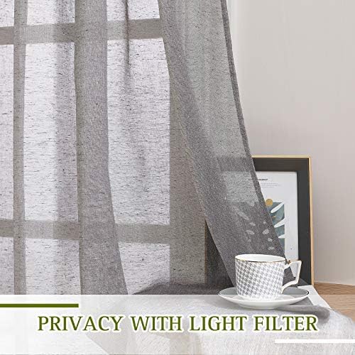 NICETOWN Sheer Curtains Flax Texture for Bedroom, Vintage Grommet Top
