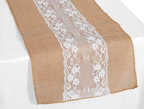 MDS 10 PCS 100% Natural Burlap Table Runners 12" x 72" with Lace