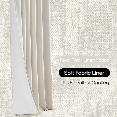 PANELSBURG 108 Inch Linen Blackout Curtains, Cream Textured Back Tab