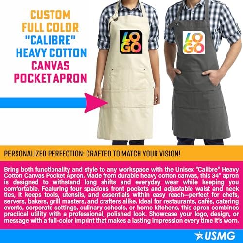 USMG Unisex Calibre Heavy Cotton Canvas Pocket Apron – Custom Full