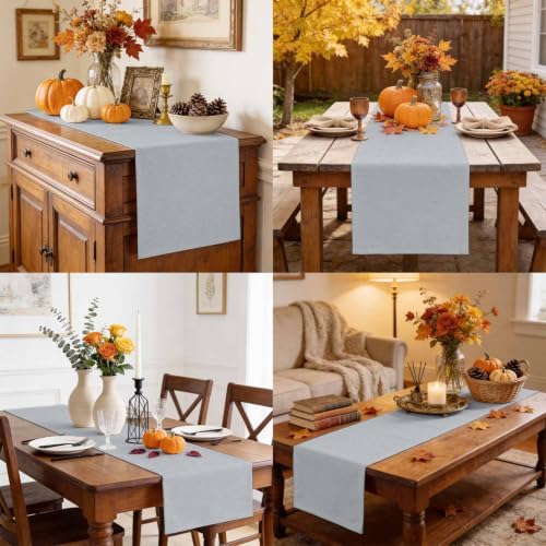 Silver Gray Table Runner 120 inches Long Boho Light Gray Solid Modern