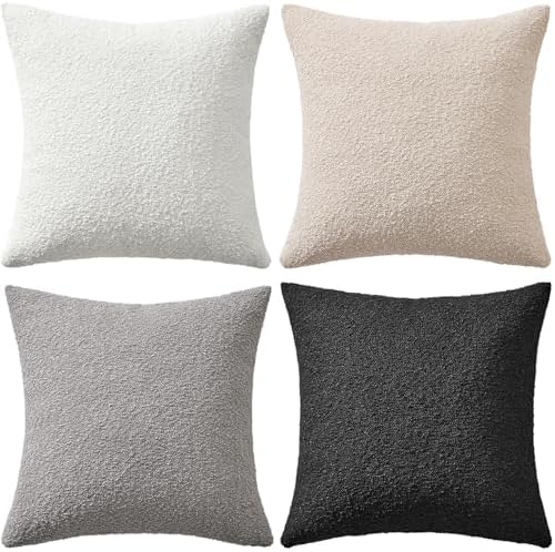 MIULEE Decorative Boucle Throw Pillow Covers 18x18 Black White Set of