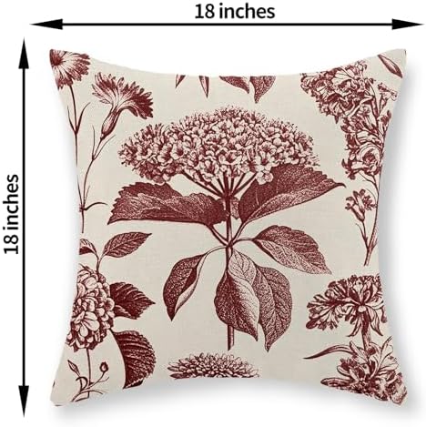 Burgundy Red Pillow Covers 18x18 Set of 2 Vintage Boho Floral