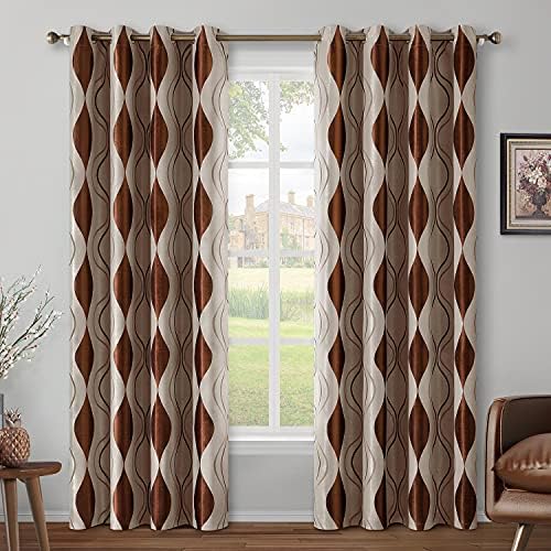 HOMEIDEAS Wave Room Darkening Curtains 52 X 96 Inch Length Brown and