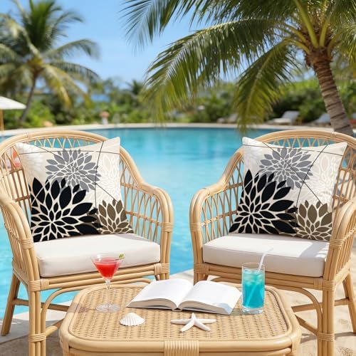 OTOSTAR Outdoor Black Gray Pillow Covers 20x20 Inch Set of 2 White