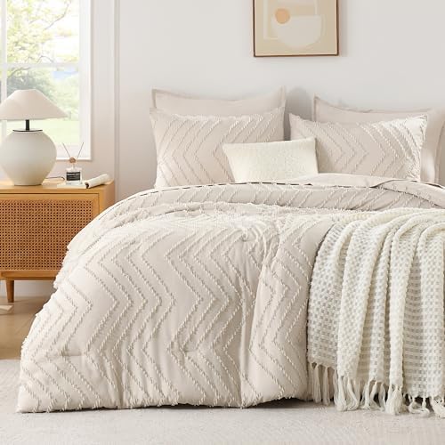 Andency California King Comforter Set Beige, 3 Pieces Cal King Boho