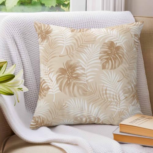 20x20 Pillow Covers Set of 2, Beige Palm Trees Tropical Throw Pillow