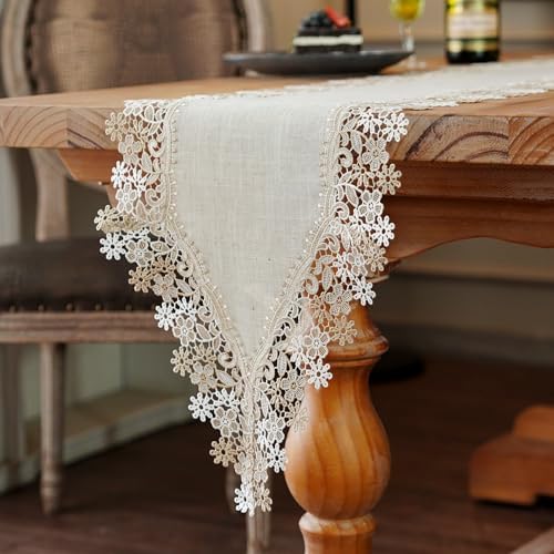 ARTABLE Lace Table Runner Stone Natural Linen Macrame Decor