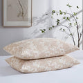 Pillow Cases Set of 2 Queen Size Floral White with Taupe 20 x 30