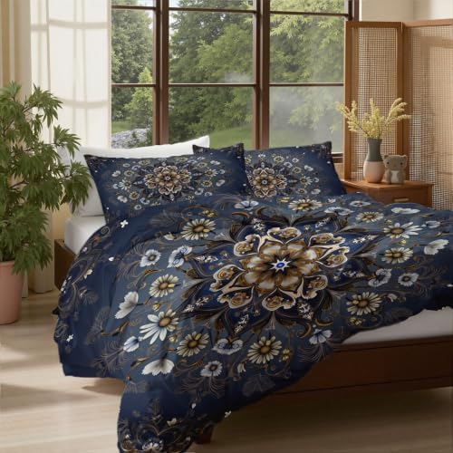 Charcoal Gray Traditional Flower Datura King Duvet Cover Set