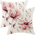 Spring Summer Pillow Covers 18x18 Set of 2 Vintage Burgundy Red Floral