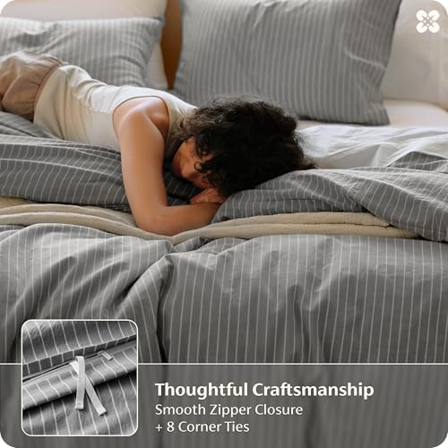 Bedsure PureWoven Striped Duvet Cover Set Linen‐Like, King Size, 3-PC