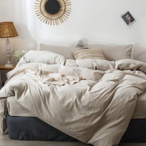 MooMee Duvet Cover Set 100% Washed Cotton Linen Like Cal King