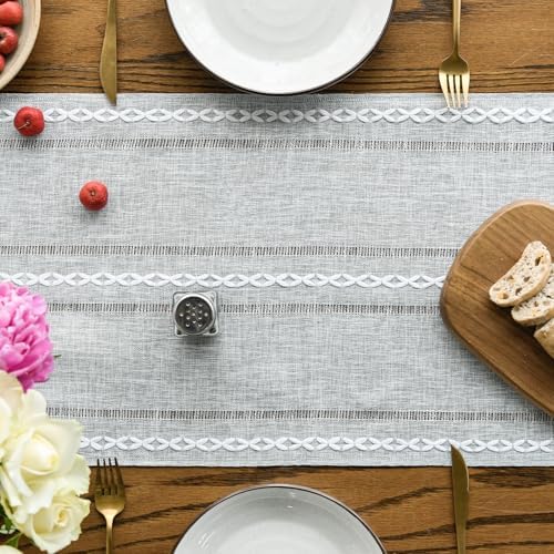 Artoid Mode Grey Rustic Cotton Linen Table Runner, Seasonal