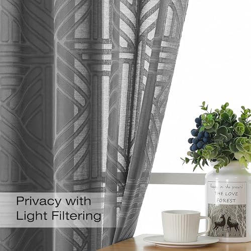 Simplebrand Grey Semi Sheer Curtains 63 Inch Length 2 Panels, Light