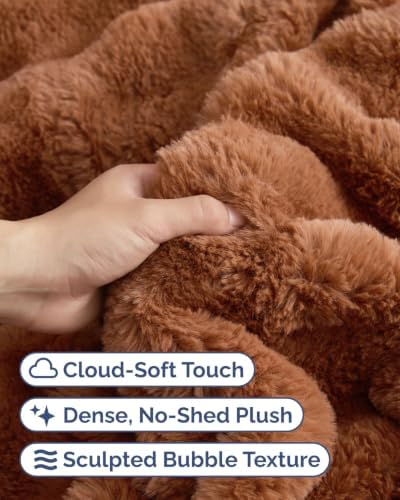Faux Fur Throw Blanket - Twin Size Bubble Blanket - 60" x 80", Mocha