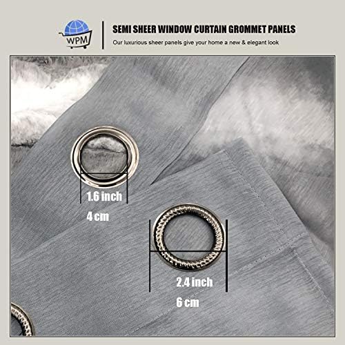 WPM Grey Sheer Window Curtain Panels for Bedroom, Kitchen, Kids Room